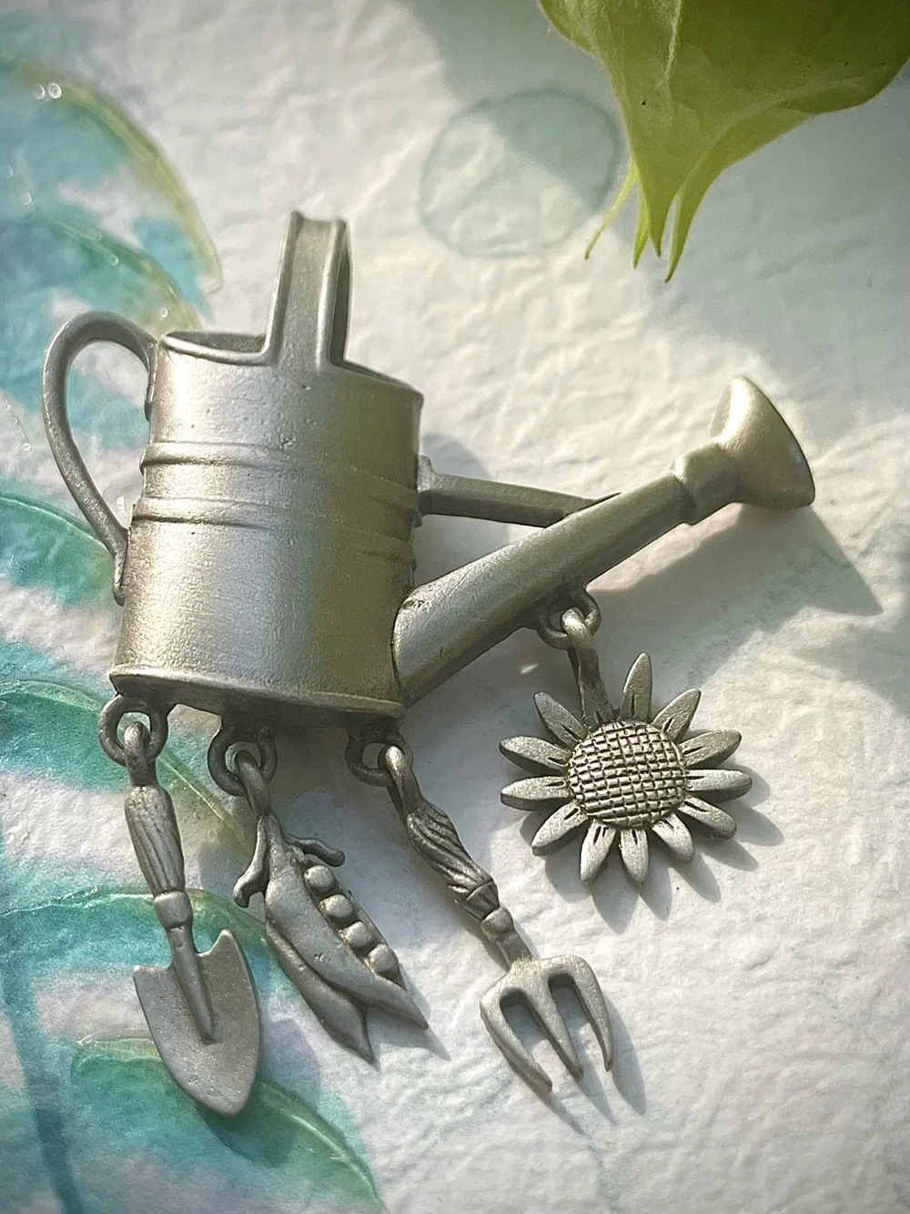 Vintage JJ Jonette Watering Can Garden Theme Pin Brooch Pewter